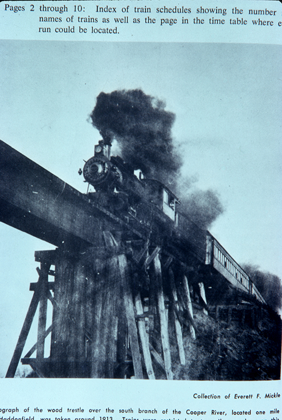 Train on Trestle - Speeds were reduced to 10 miles per hour over this wooden trestle.