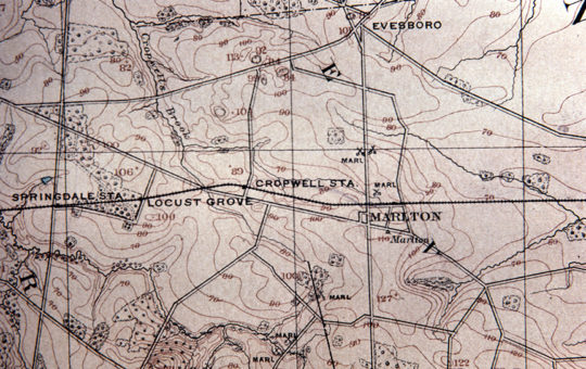 Map of Railroad Route Running Parallel to the Old Marlton Pike Along What is Now Route