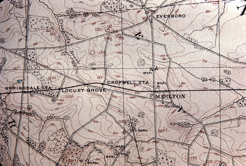 Map of Railroad Route Running Parallel to the Old Marlton Pike Along What is Now Route - History of Marlton Part 04 01-39 k025